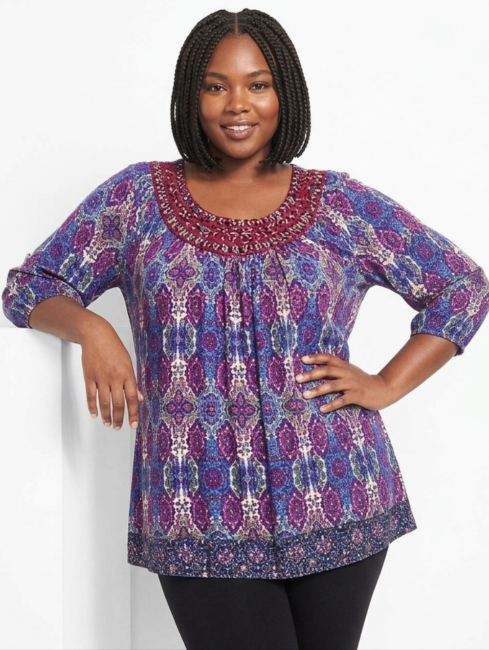 One World Plus Size Vibrant Multicolor Blouse with Sequin Detail